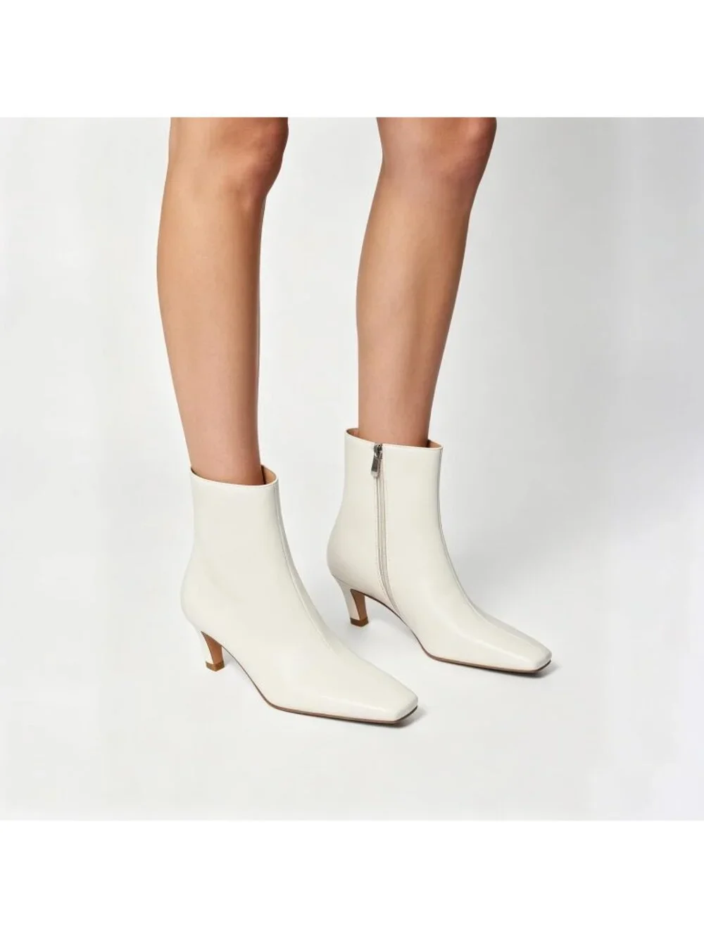 Women's White Kitten Low Heel Square Toe Stiletto Comfort Stylish Ankle Boots
